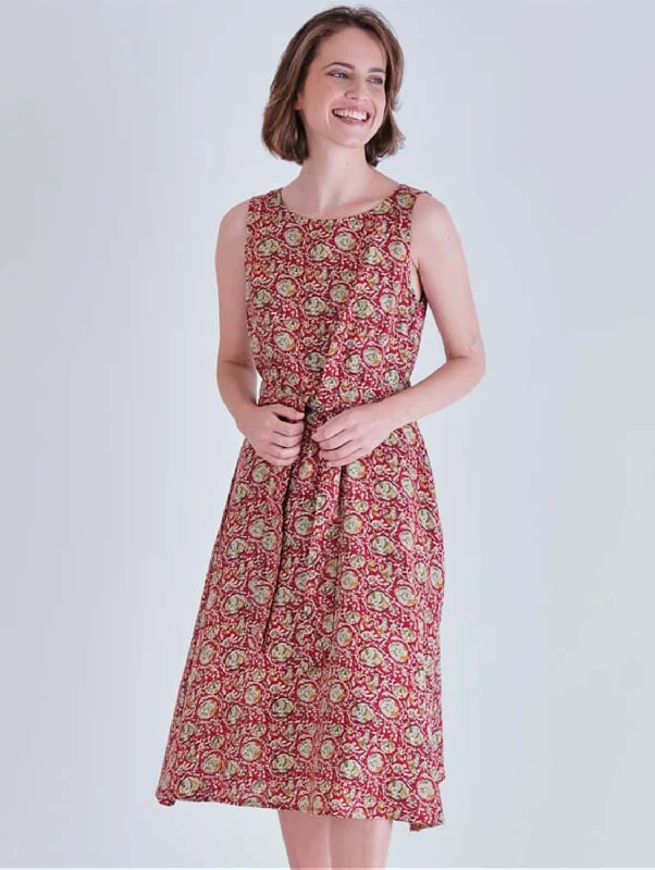 navy blue dress-Adelia Paisley Print Cotton Dress | Washed Red