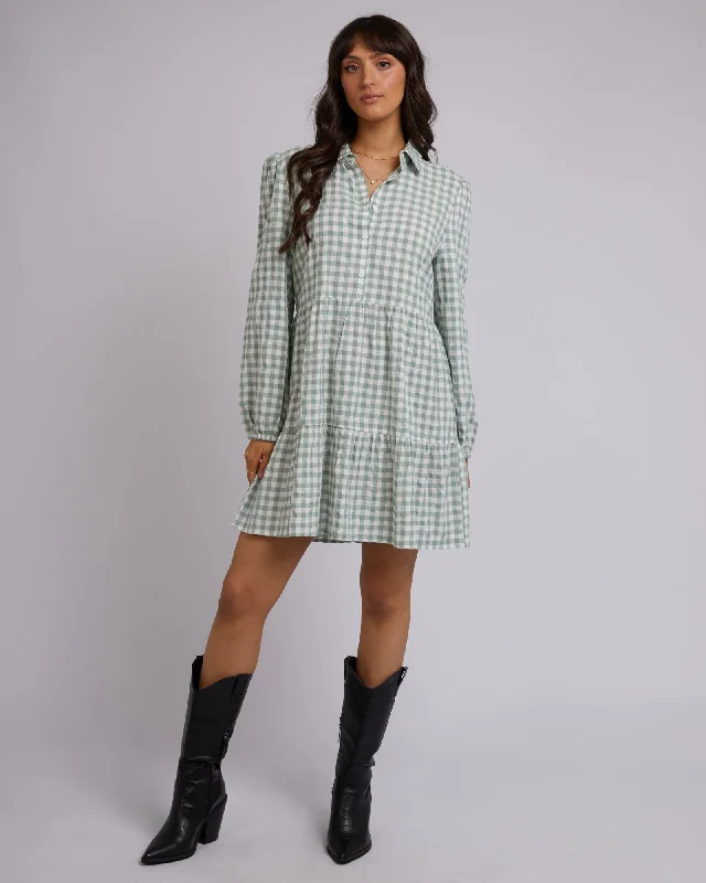 button down cocktail dress-All About Eve Frankie Check L/S Mini Dress Sage