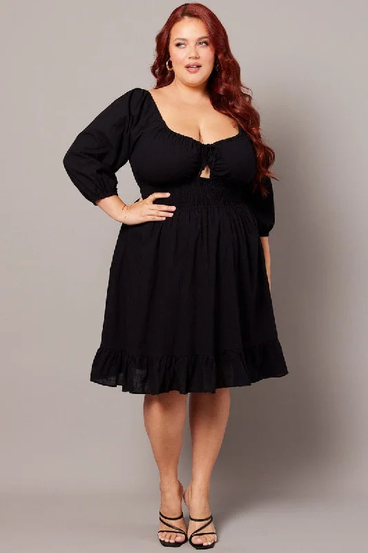 ruby red cocktail dress-Black Peephole Minidress