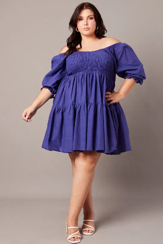 pleated sundress-Blue Shirred Tier Cotton Mini Dress