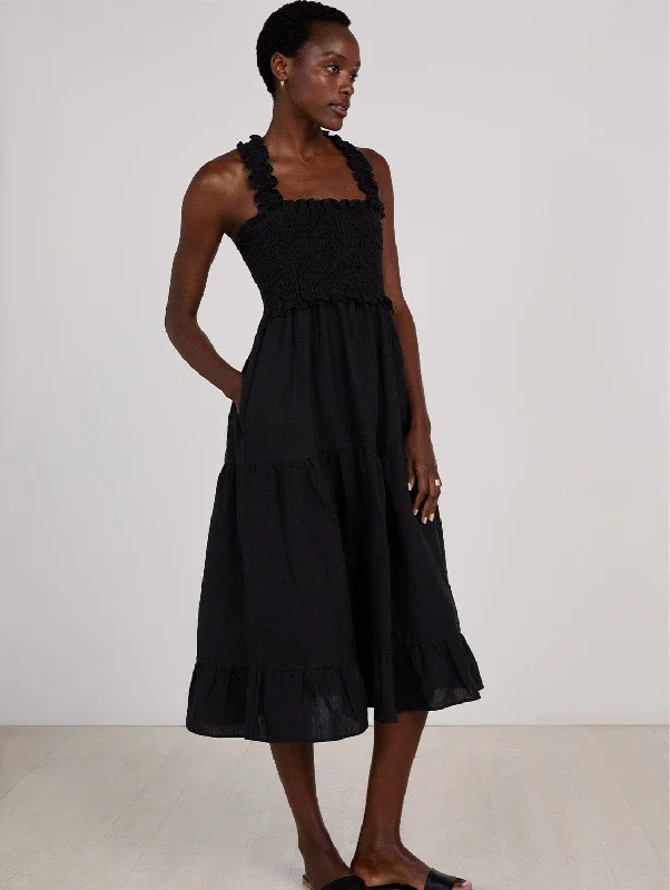 ruched evening dress-Braylee Hemp Dress | Caviar Black