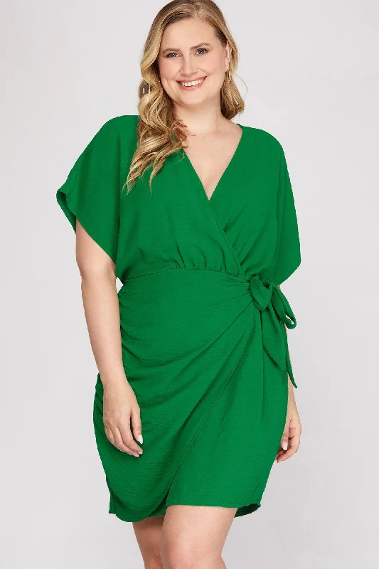 boho prom dress-Curvy Girl Dolman Sleeve Side Tie Dress