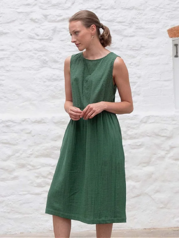 A-line summer dress-Elaine Cotton Day Dress | Forest Green