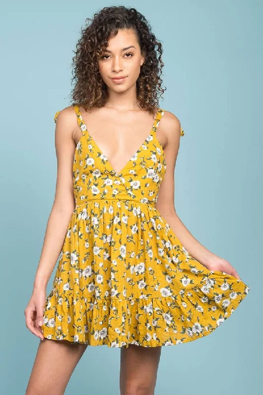 tulle cocktail dress-Elin Ruffled Casual Fall Dress Yellow