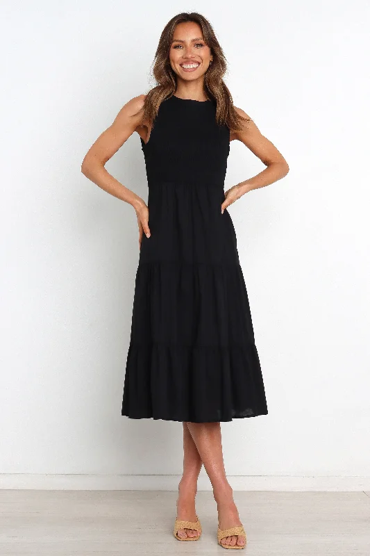 black satin dress-Erhardt Dress - Black