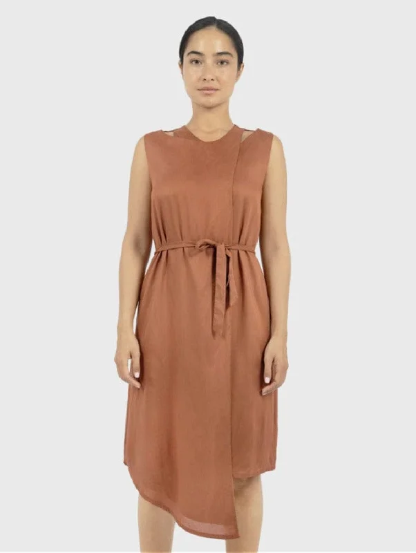 blush pink dress-Funchal TENCEL™ Modal Asymmetric Wrap Dress | Red Rust