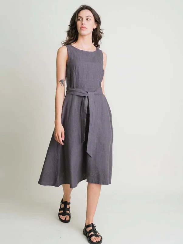 lace overlay maxi dress-Grace Linen Swing Dress | Dove Grey