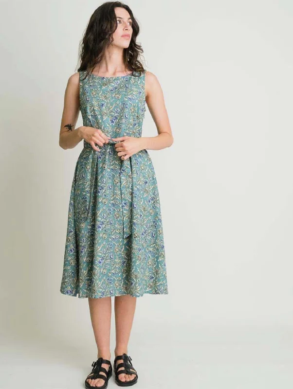 high low maxi dress-Grace Textured Cotton Swing Dress | Sea Green Print