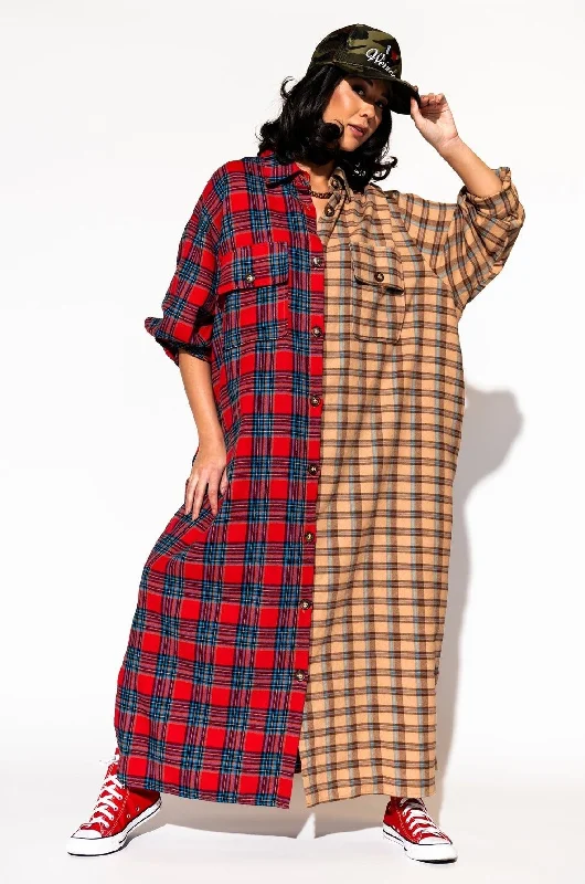 ruby red sundress-Grunge Goddess Flannel in Red + Tan