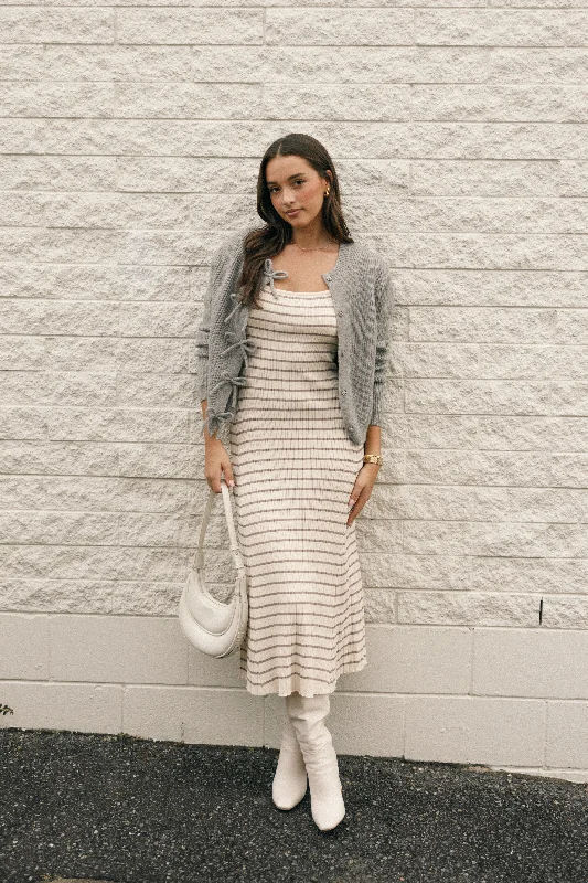 casual cocktail dress-Henry Striped Dress - Cream Mocha