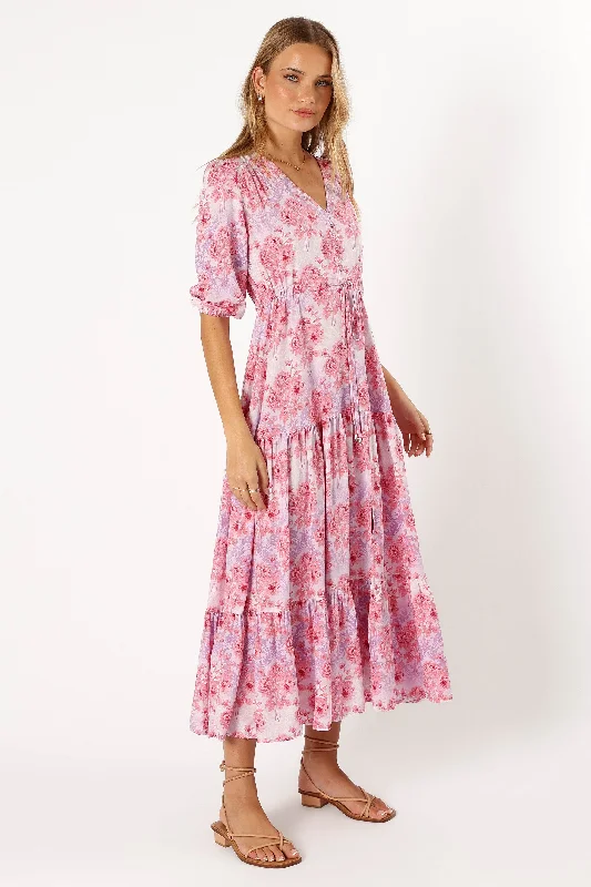 ruffled maxi dress-Kelda Dress - Pink/Purple