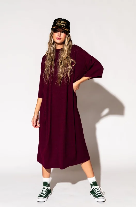 long sleeve cocktail dress-Ozzy Dress in Wine