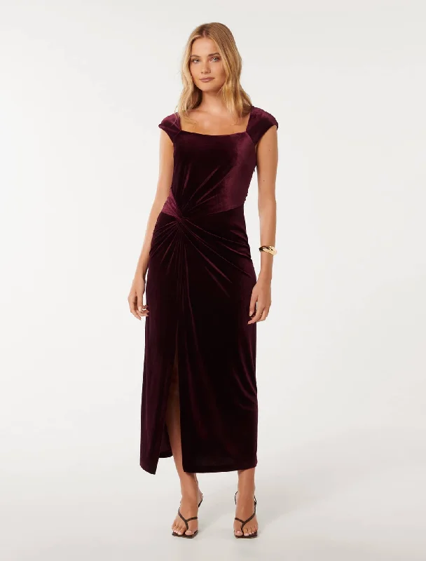 flowy midi dress-Lara Cap Sleeve Velvet Dress