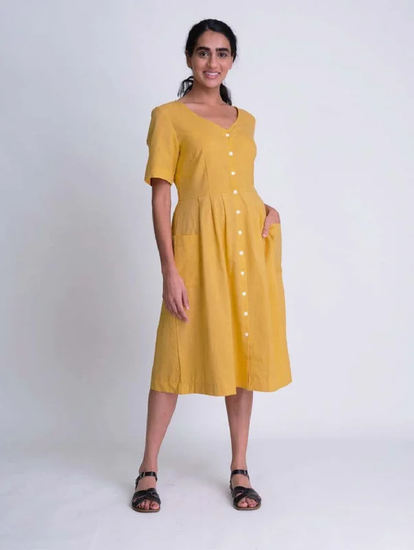 pleated maxi dress-Lena Cotton & Linen Day Dress | Mango