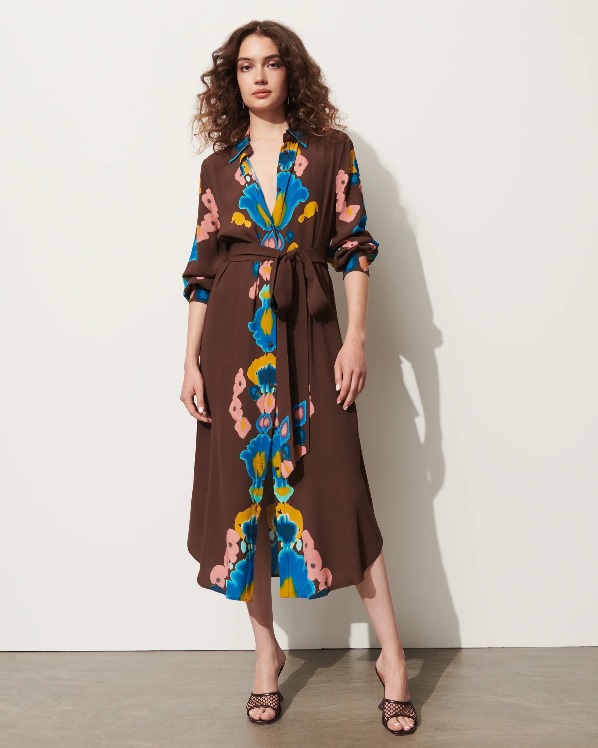 flowy cocktail dress-Loretta Dress Inkblot Irate Espresso Brown