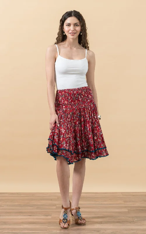 grey satin dress-Macarena Skirt, Mini, Wildflower Red