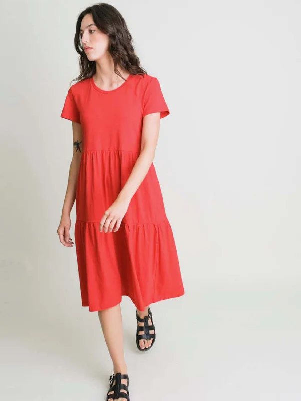 asymmetrical mini dress-Maya Organic Cotton Jersey Dress | Red