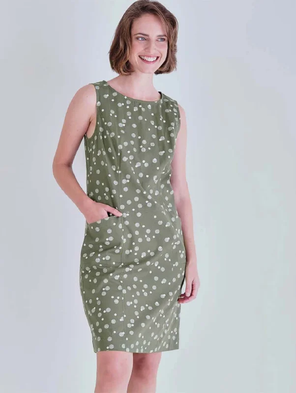 halter maxi dress-Nina Cotton & Linen Polka Dot Pinafore Dress | Olive