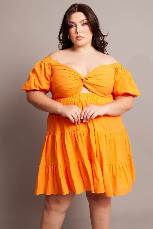 high low sundress-Orange Cut Out Twist Mini Dress