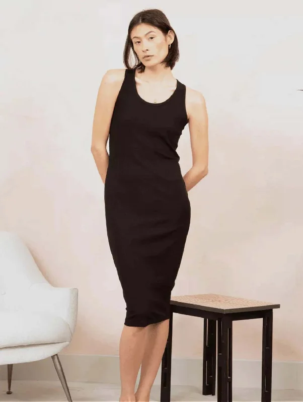 champagne evening dress-Organic Cotton Ribbed Tank Dress | Black