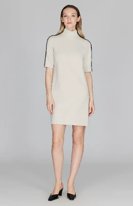 lavender cocktail dress-Double Face Turtleneck Shift Dress w/Contrast Bias