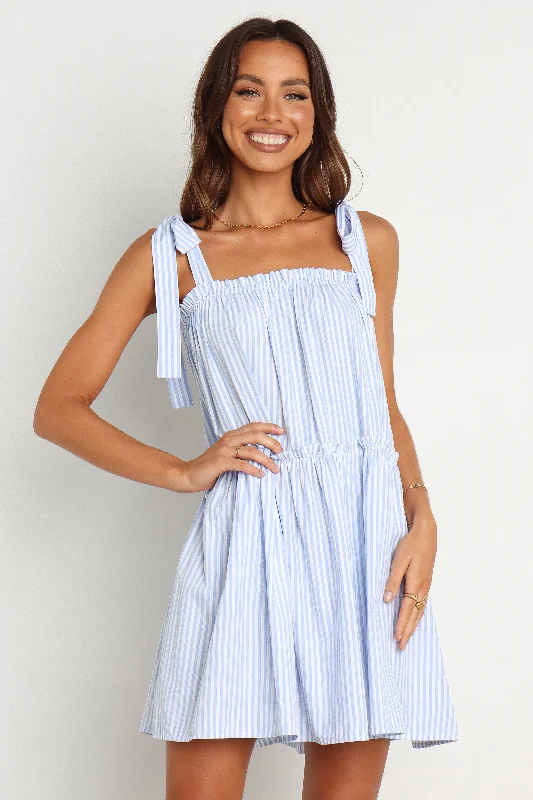 cold shoulder prom dress-Selina Dress - Blue Stripe