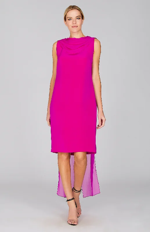 flared cocktail dress-Silk Dress w/Draped Chiffon Scarf