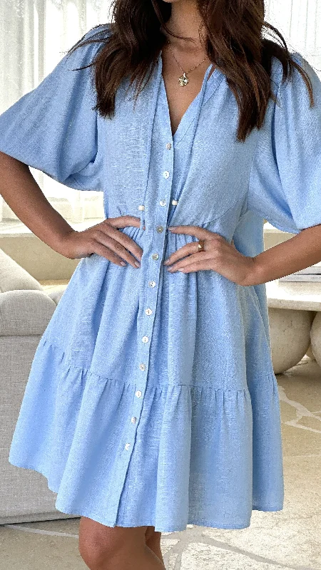 high low maxi dress-Tabitha Mini Dress - Chambray Blue