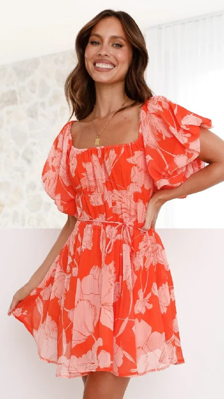 brown evening dress-Taniah Mini Dress - Orange Floral