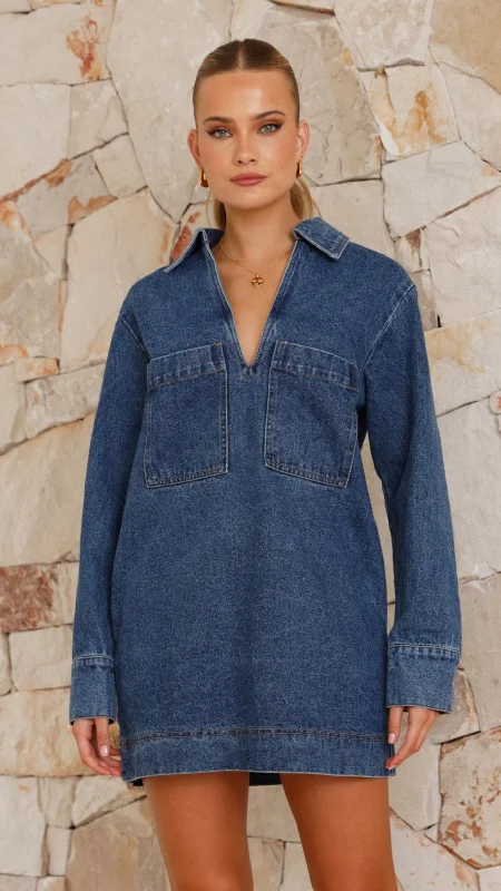 cold shoulder dress-Tara Long Sleeve Mini Dress - Denim