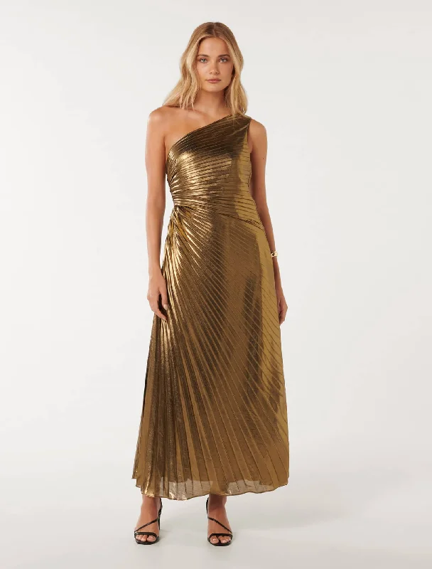 satin cocktail dress-Taylah Metallic One Shoulder Dress