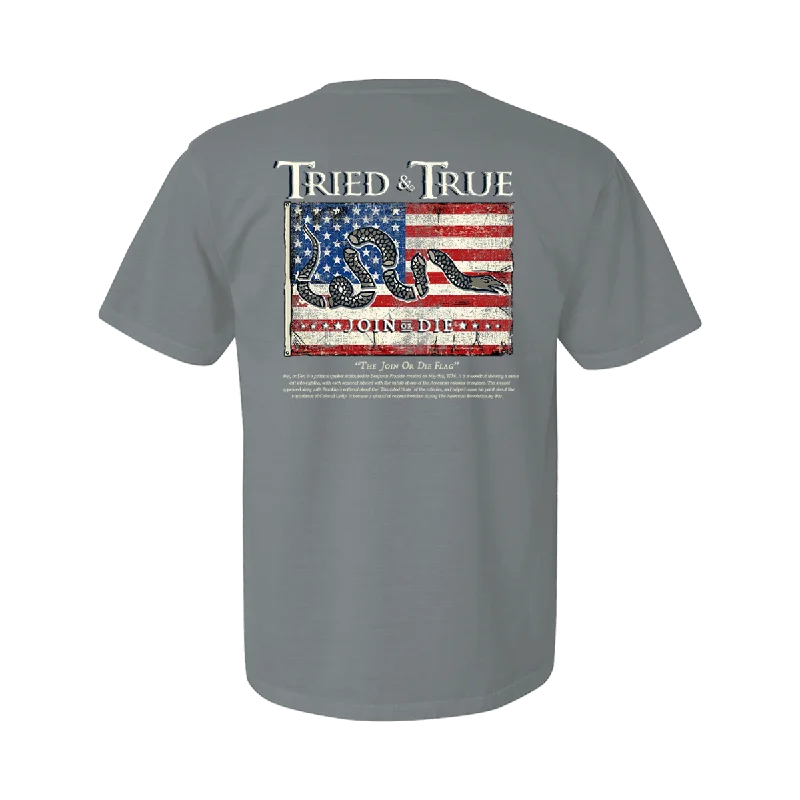 elegant satin dress-Tried and True Join Or Die Flag Short Sleeve