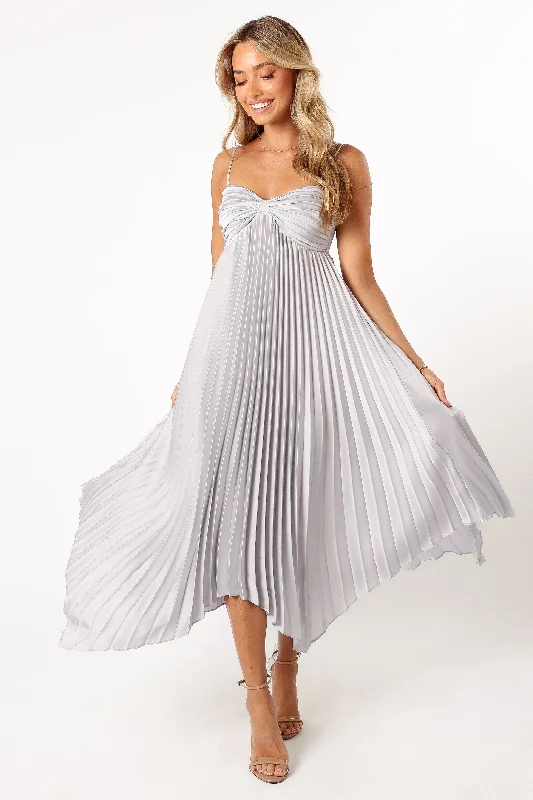 satin cocktail dress-Vikki Dress - Silver