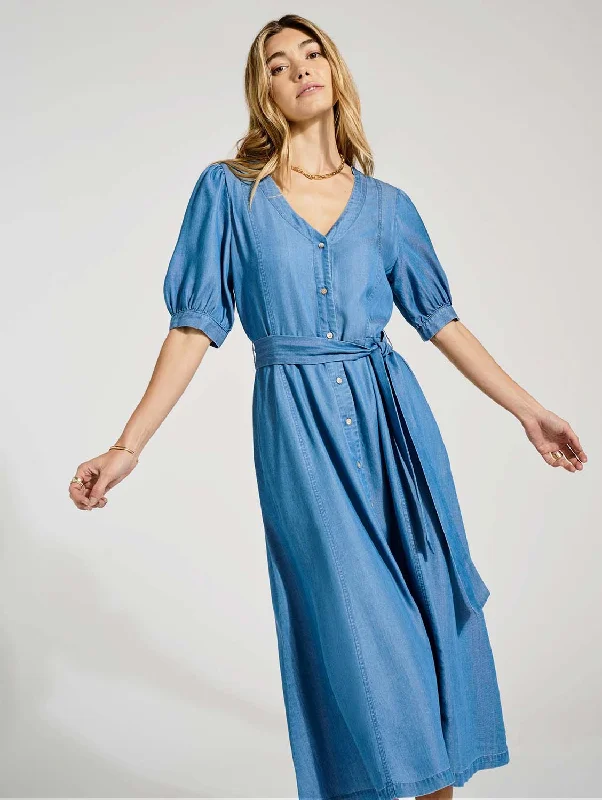 one shoulder dress-Yasmyn TENCEL™ Dress | Mid Wash Indigo