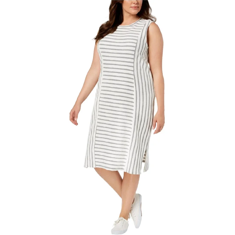 white wedding dress-525 America Womens Textured Stripe Midi Dress, White, 1X