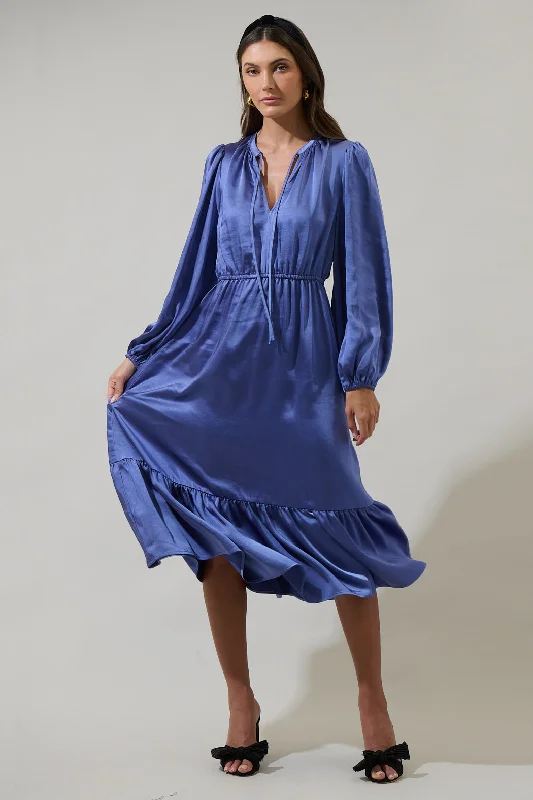 casual prom dress-Alexia Satin Balloon Sleeve Midi Dress