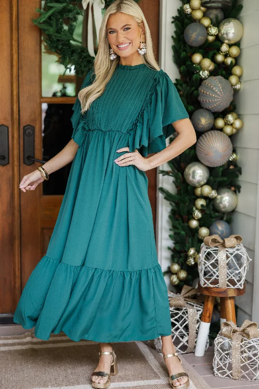 turquoise sundress-All The Good Emerald Green Ruffled Midi Dress