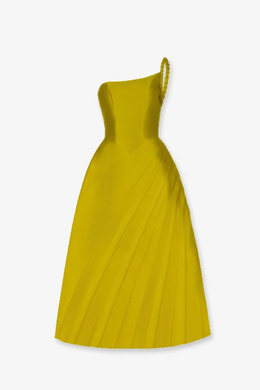 silk slip dress-Almira Pleated Midi Dress