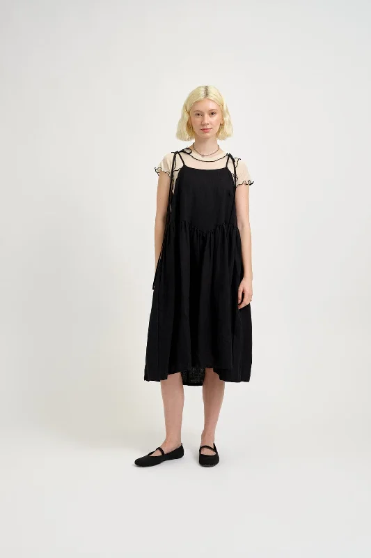 ruched cocktail dress-Amelie Dress Black Linen