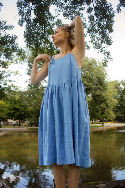 glitter cocktail dress-Amelie Dress Blue Linen