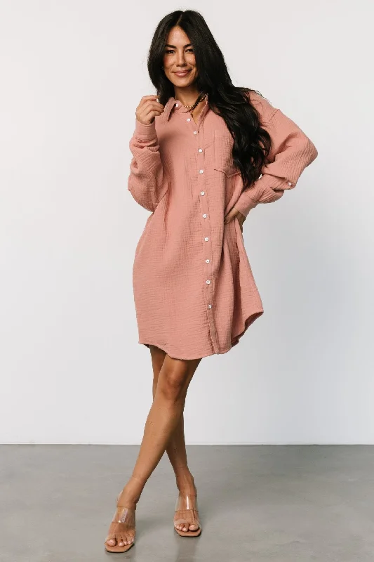 lace overlay cocktail dress-Andres Button Shirt Dress | Dusty Rose