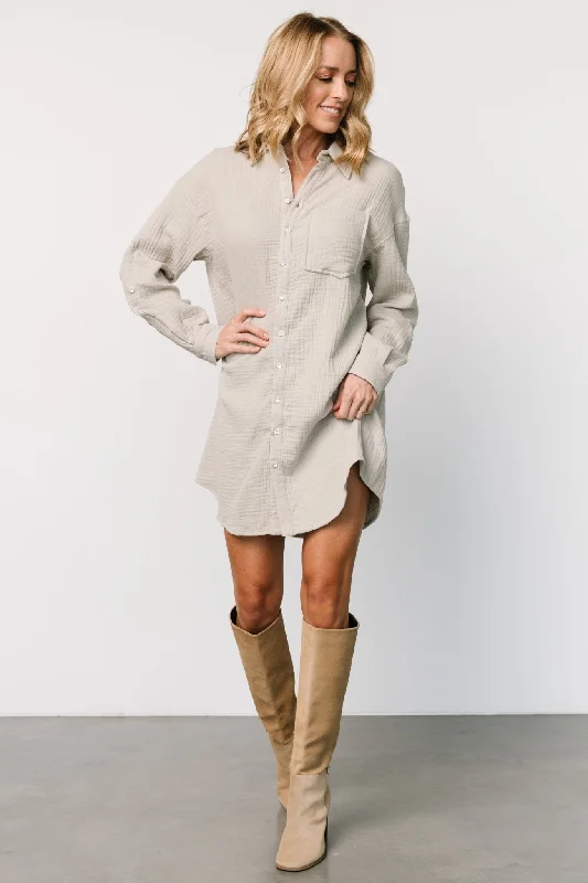 embroidered cocktail dress-Andres Button Shirt Dress | Light Sage