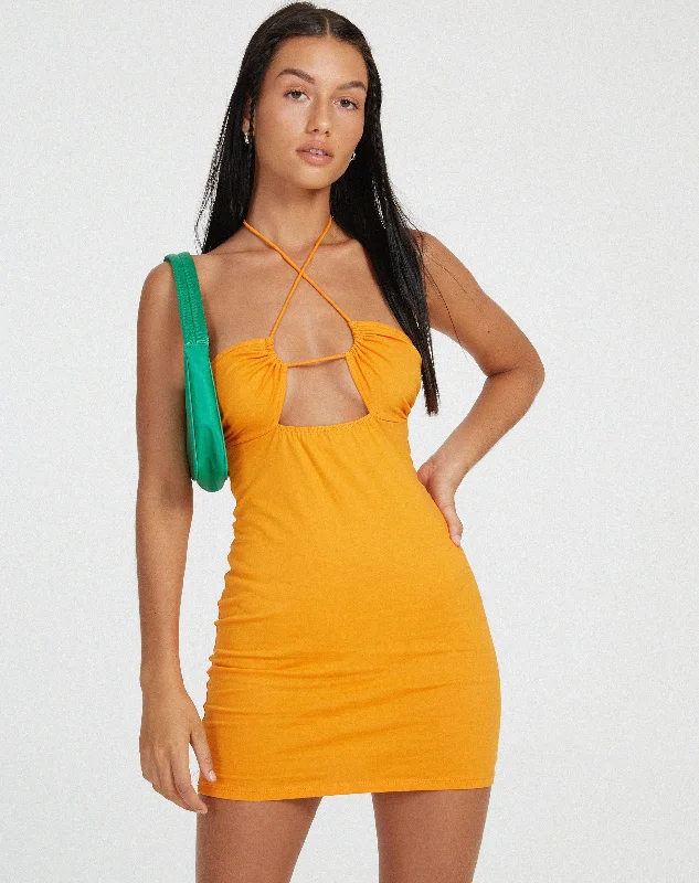 cold shoulder sundress-Anja Mini Dress in Flame Orange