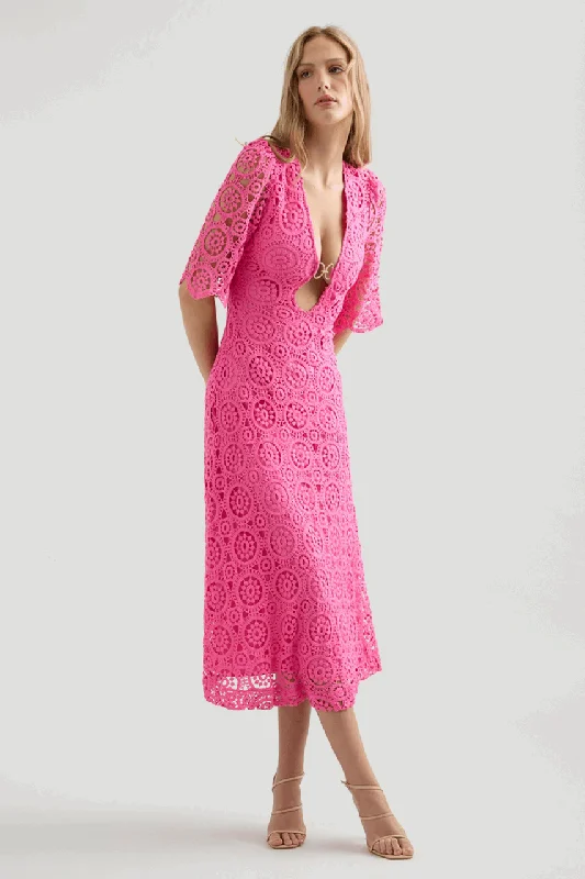 embroidered cocktail dress-Arizona Midi Dress - Fuchsia