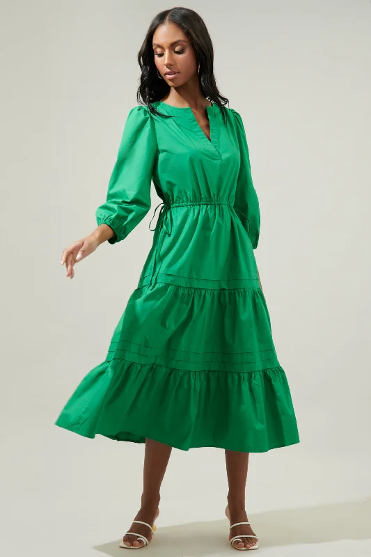 asymmetrical hem dress-Atelier Poplin Tiered Midi Dress