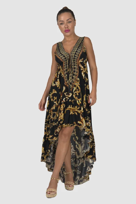 backless evening dress-Baroque Black HI-LO Dress