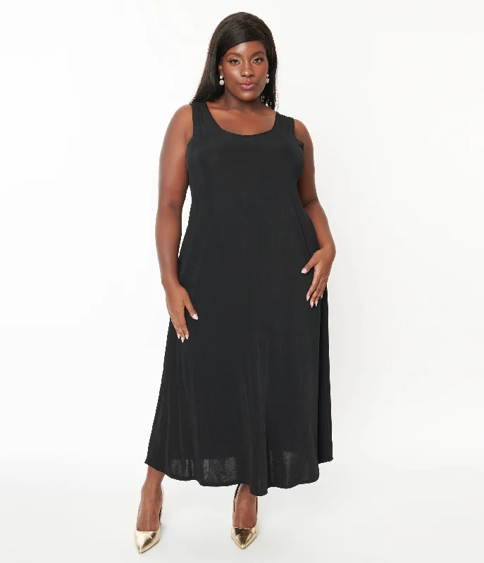 sheer sleeve dress-Black Slip Maxi Dress