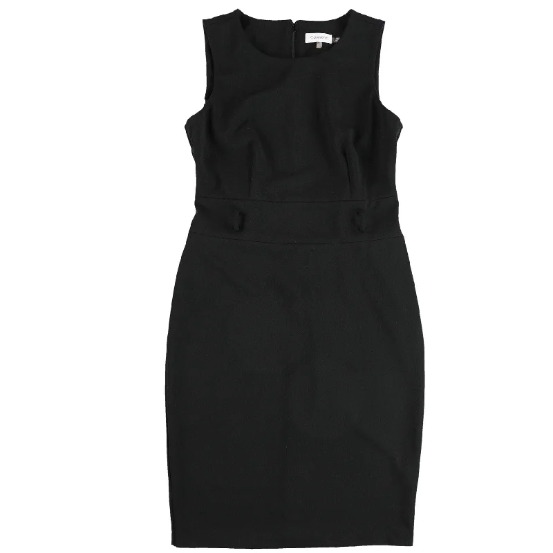 high low cocktail dress-Calvin Klein Womens Solid Sleeveless Midi Pencil Dress, Black, 4