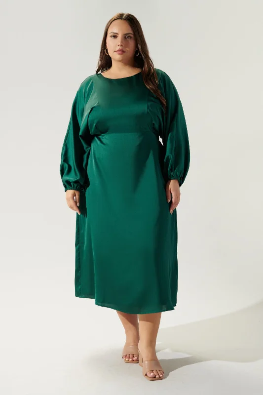 backless maxi dress-Chateau Satin Dolman Sleeve Midi Dress Curve