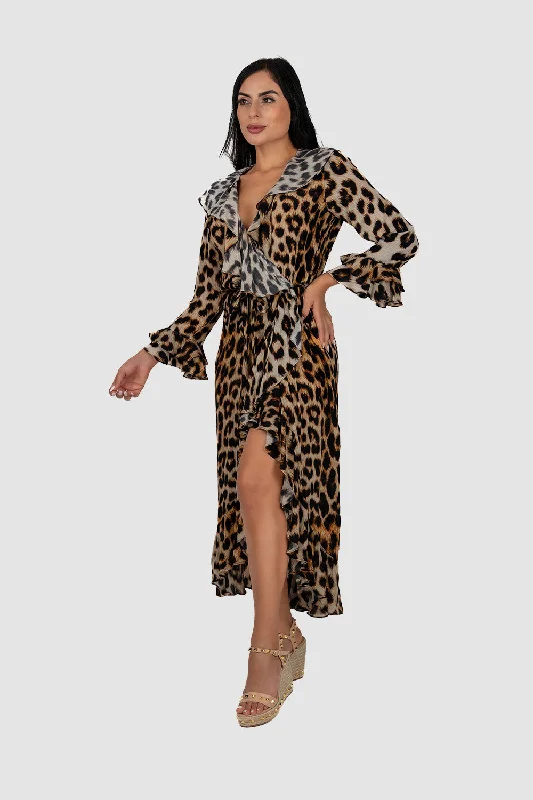 ruched bodycon dress-Cheetah Mirror Frill Robe